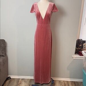 Lulu's Feeling Flawless Dusty Rose Velvet V-Neck Maxi Dress ~ Medium